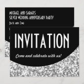 Paillettes "Argent" courbe noire invitation 'Invit (Devant / Derrière)