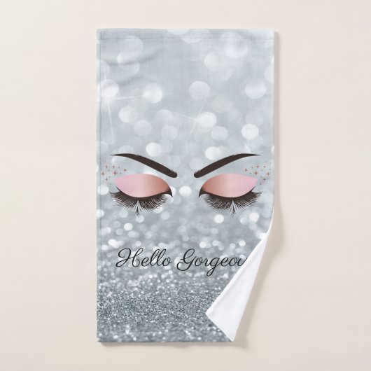 Paillettes argentées froides Bokeh, Faux cils (Serviette à main)