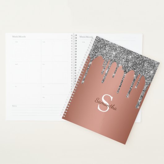 Paillettes Argentées Monogramme en Or Rose (Devant avec enveloppe)