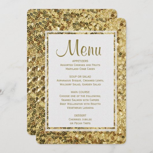 Paillettes d'or du menu | de dîner (Devant / Derrière)