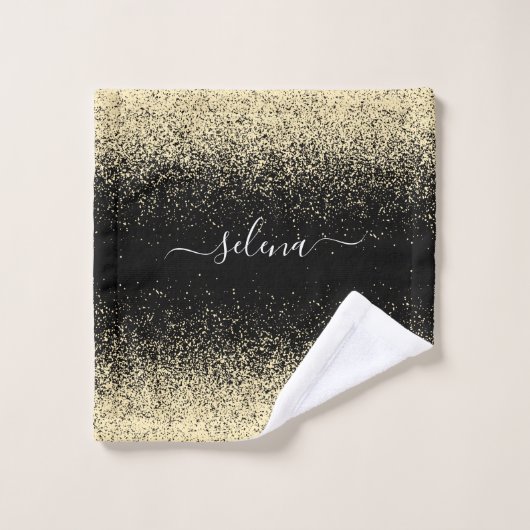 Paillettes d'or noir Girly Monogramme (Gant de toilette)