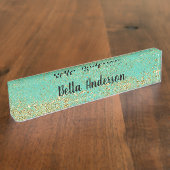 Paillettes dorées en cascade et plaque de nom glam (Taille)