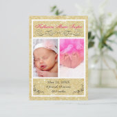 Paillettes dorées - Faire-part de naissance 3x5 (Debout devant)