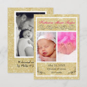 Paillettes dorées - Faire-part de naissance 3x5 (Devant / Derrière)