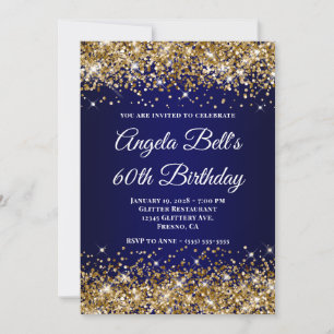 Paillettes dorées Invitation 60 ans bleu marine om