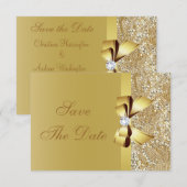 Paillettes dorées, nœud et diamant Save the Date M (Devant / Derrière)