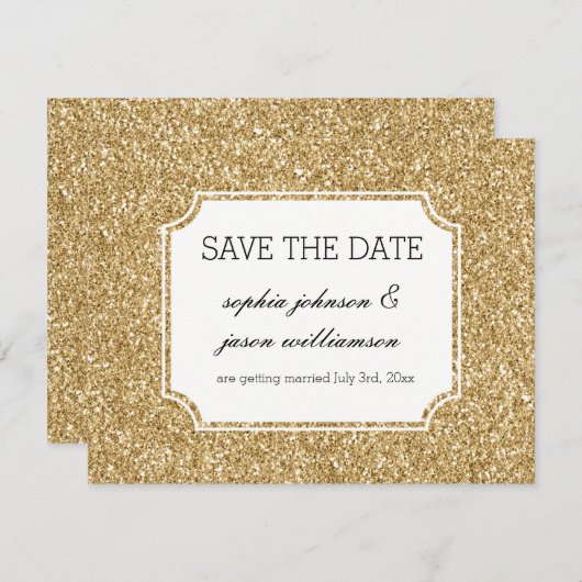 Paillettes dorées save the date (Devant / Derrière)