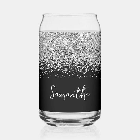 Paillettes Glam Argent sur Fond Noir (Recto)
