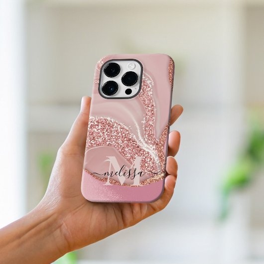 Paillettes Monogramme Chic Or Rose Moderne