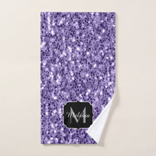 Paillettes violet ultra Monogramme (Serviette à main)