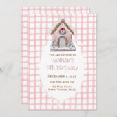 Pain d'En vichy rose Invitation Anniversaire (Devant / Derrière)