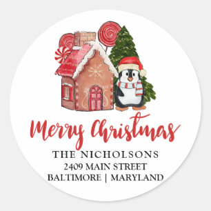 Pain d'épices de pingouin mignon   Étiquette d'adr