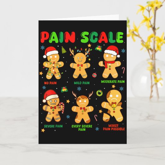 Pain Scale Funny Gingerbread Man Christmas Nurse H Kaart (Gele Bloem)
