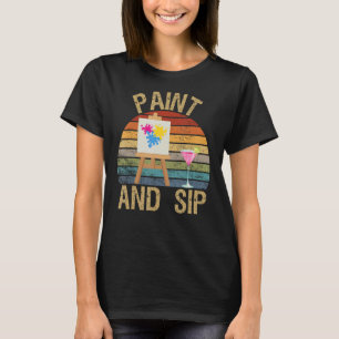 Paint and Sip Party Art Retro  Wijndrinken T-shirt