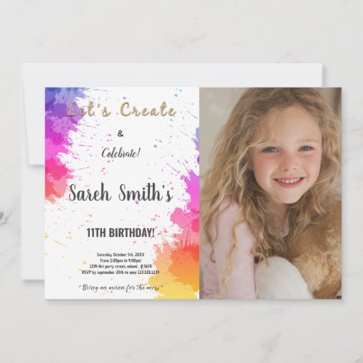 Paint Anniversaire Invitation avec photo (Devant)