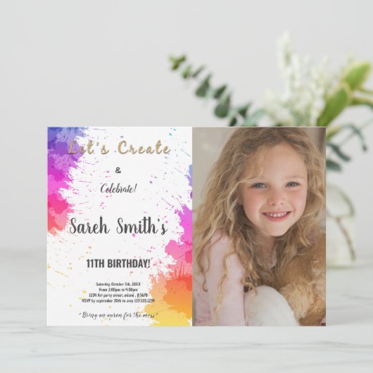 Paint Anniversaire Invitation avec photo (Debout devant)