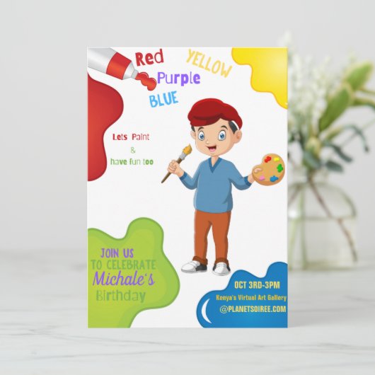 Paint Birthday Invitation Card (Garçon) (Debout devant)
