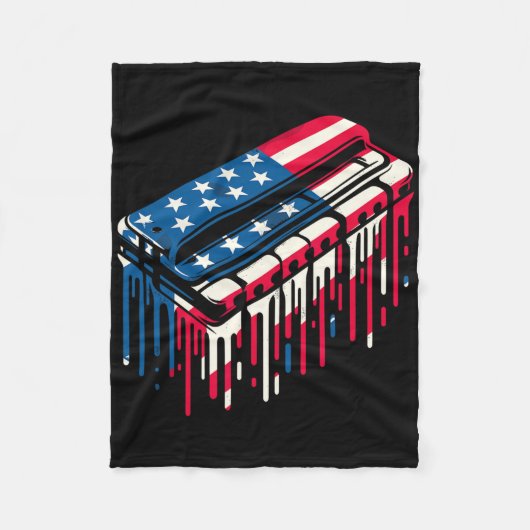 Paint Drip Harmonica Amerikaanse vlag 4 juli Fleece Deken (Voorkant)