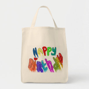 Paint Dripping Happy Birthday Grocery Canvas tas