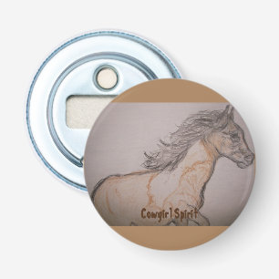 Paint Horse Galloping Cowgirl Spirit Button Flesopener