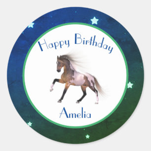Paint Horse Happy Birthday Blauw Groene Stickers