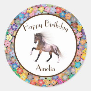 Paint Horse Happy Birthday Custom Ronde Sticker