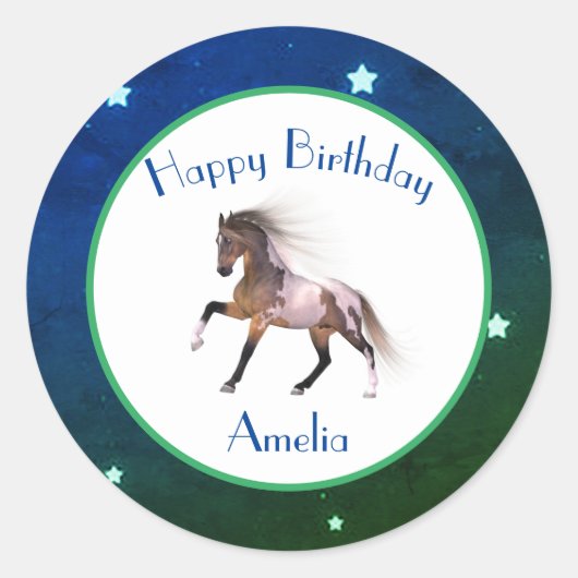 Paint Horse Joyeux Stickers Vert Bleu Anniversaire (Devant)