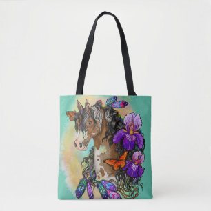 Paint Horse Mustang met Iris en vlinders Draagtas