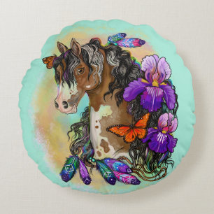 Paint Horse Mustang met Iris en vlinders Rond Kussen