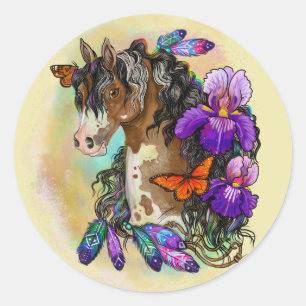 Paint Horse Mustang met Iris en vlinders Ronde Sticker
