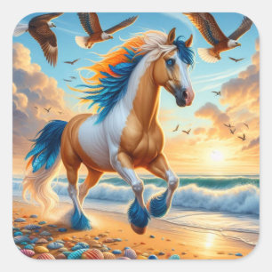 Paint Horse Ocean Eagles Vierkante Sticker