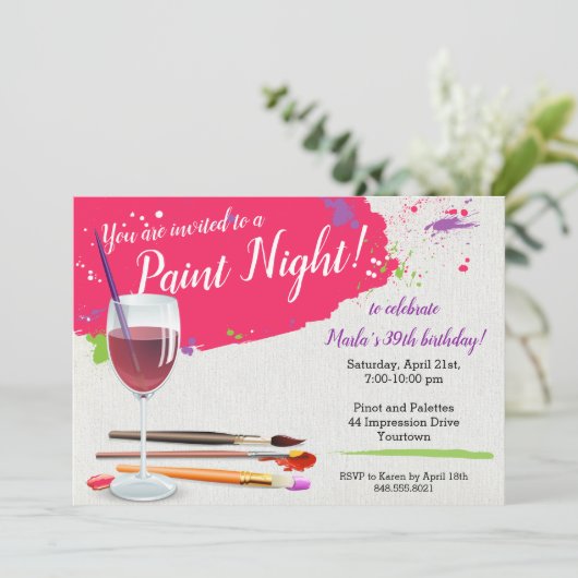 Paint Night, Paint en Sip Wine Glass Canvas Kaart (Staand voorkant)
