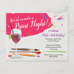 Paint Night, Paint en Sip Wine Glass Canvas Kaart
