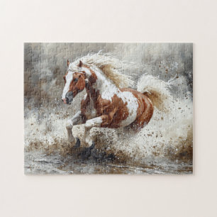 Paint paard loopt door het water legpuzzel