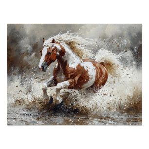Paint paard loopt door het water perfect poster