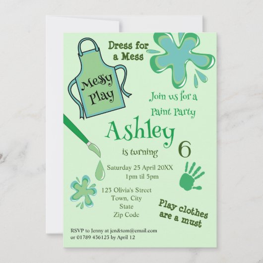 Paint Party Messy Play Party Invitation (Devant)