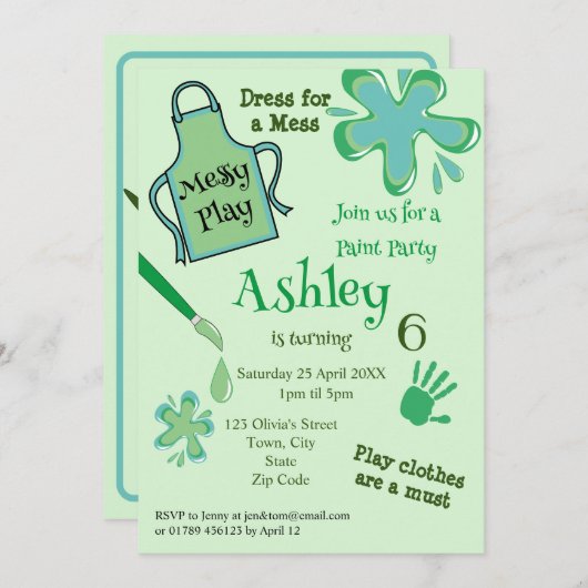 Paint Party Messy Play Party Invitation (Devant / Derrière)