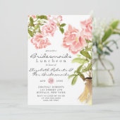Paint Pink Peony Bridesmaids Invitations de déjeun (Debout devant)