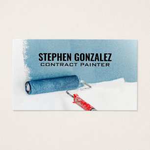 Paint Roller Schilderde blauwe muur Visitekaartje