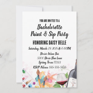 Paint & Sip vrijgezellenfeest uitnodiging