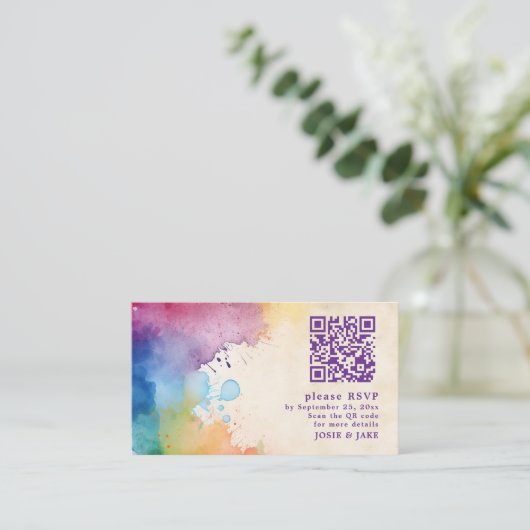 Paint spatten RSVP QR Code Enclosure Kaart (Staand voorkant)