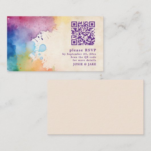 Paint spatten RSVP QR Code Enclosure Kaart (Voorkant / Achterkant)