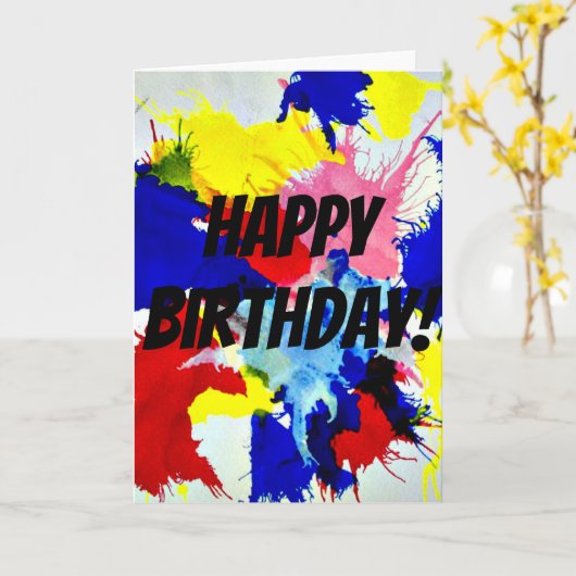 Paint Splash "Joyeux anniversaire !" Carte (Fleur jaune)