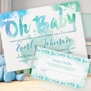 Paint Splat Watercolor Baby Boy Shower Invitations