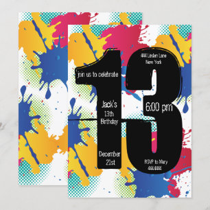 Paint Splatter 13e verjaardag uitnodiging