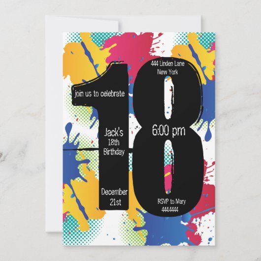 Paint Splatter 18e invitation à l'anniversaire (Devant)