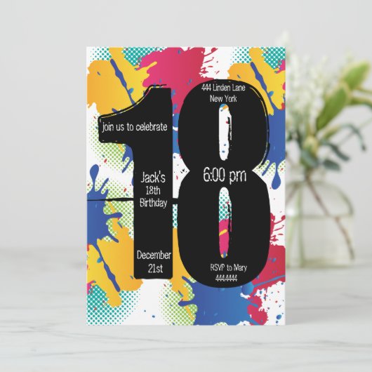 Paint Splatter 18e invitation à l'anniversaire (Debout devant)