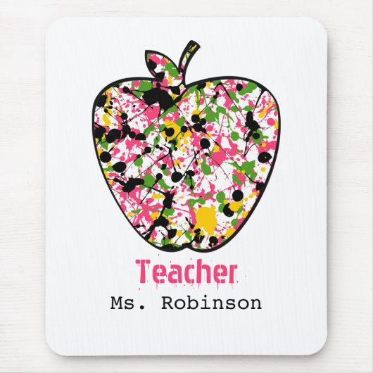Paint Splatter Apple Teacher Mousepad Muismat (Voorkant)