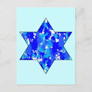 Paint Splatter Blue Jewish Star Briefkaart