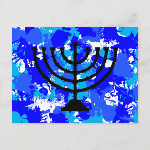 Paint Splatter Blue Menorah Briefkaart